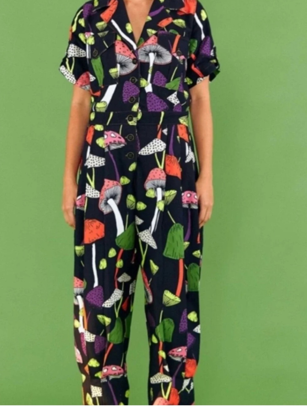 Farm Rio Black Mushroom Print Jumpsuit - Multicolor